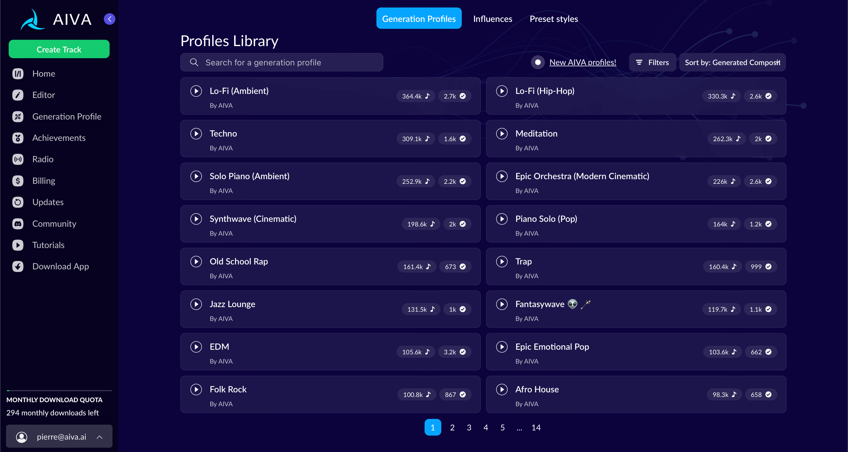 AIVA is an AI music generation assistant that can
generate new songs in 250 different styles, in a
matter of seconds.
